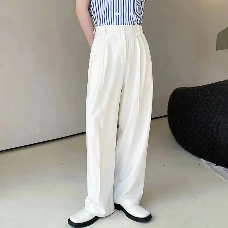 LUZHEN Handsome Straight Elegant 2026 Ruched Design New Casual Stylish Pants Men's High Quality Loose Wide Leg Trousers JY7996