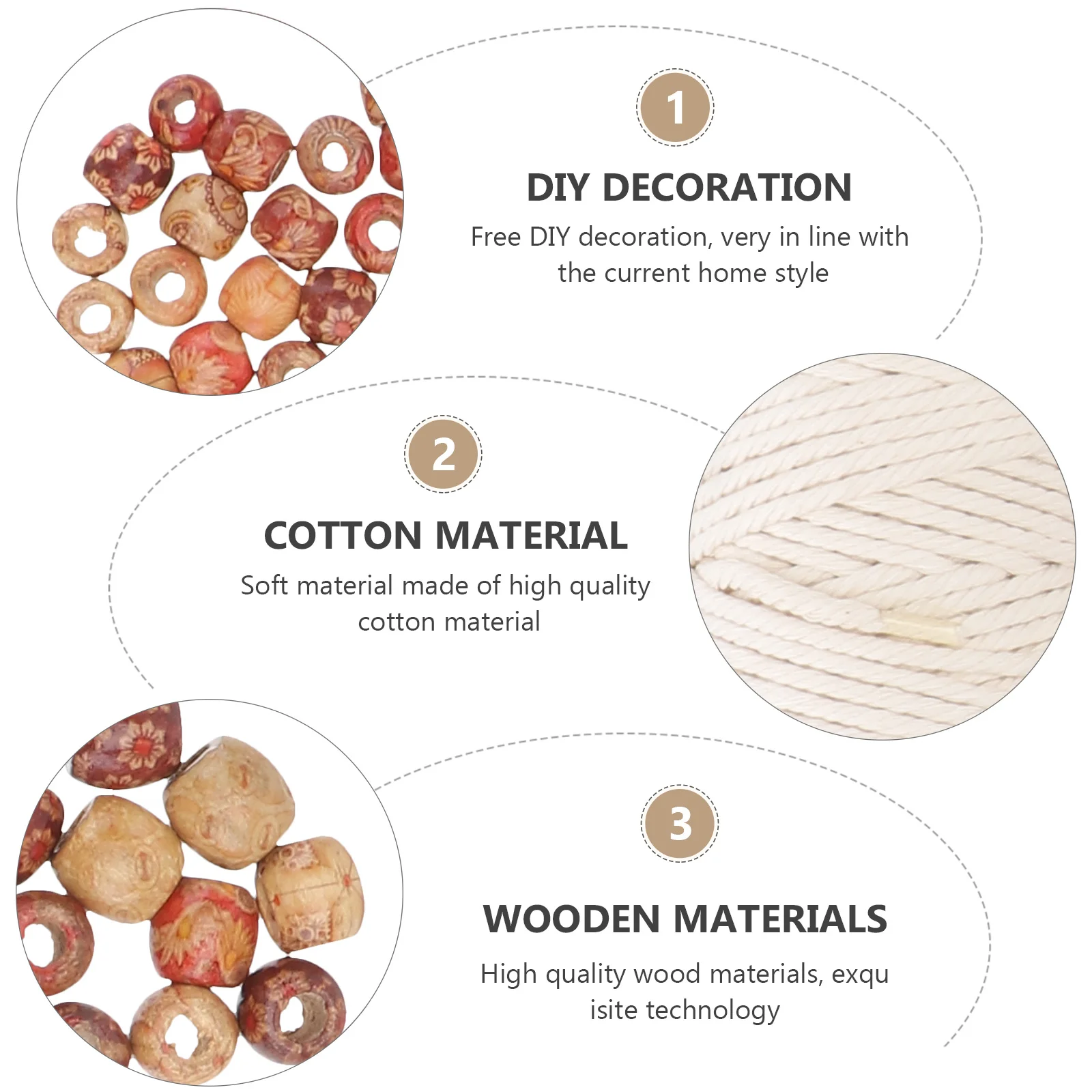 

76Pcs Wood Craft Kit DIY Beads Round Loose Spacer Creative Handmade Prop Khaki Wooden Ring DIY Wooden Beads Wood Craft Material