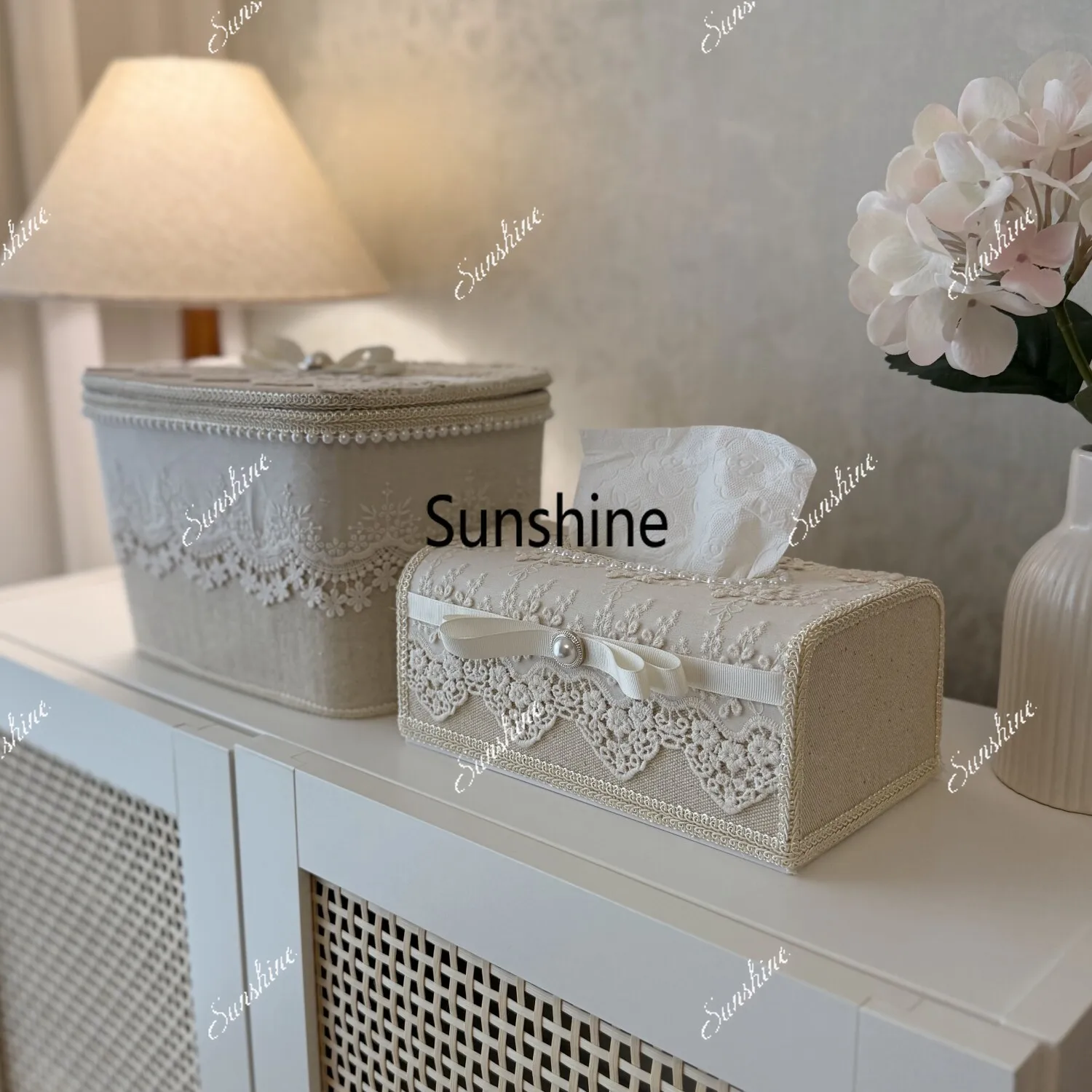 French high-end embroidery lace tissue box cotton and linen three-dimensional relief with lid storage box