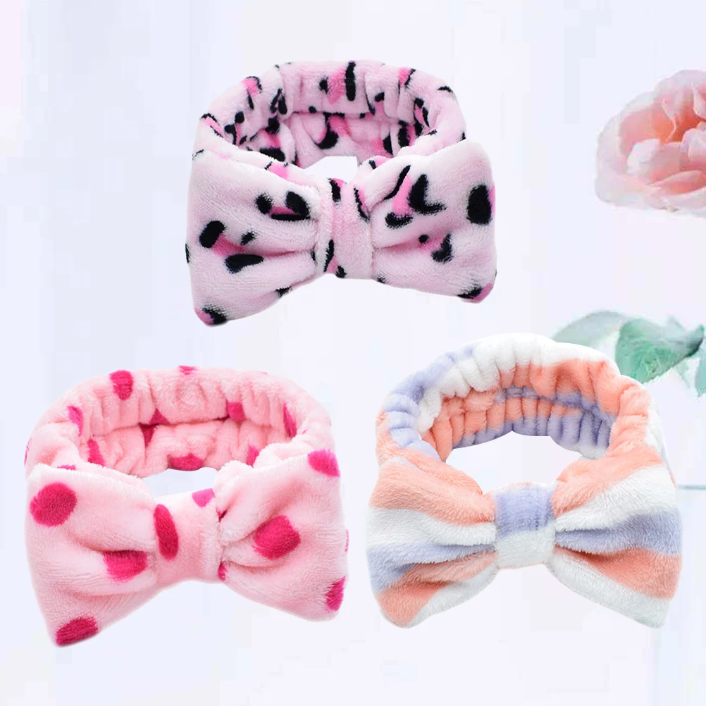 

3pcs Hair Headbands Face Washing Elastic Adorable Adjustable Bowknot Comfortable Skin-Friendly Yoga Running Exercise for Women