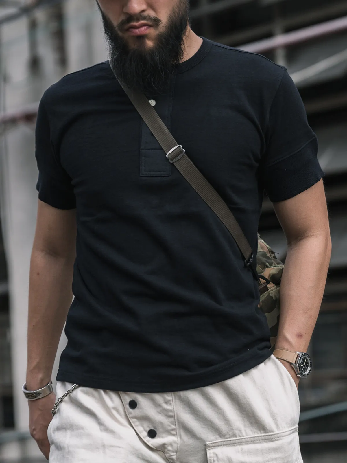 Bronson American Vintage Henley Short-Sleeve T-Shirt for Men Double-Gauze Long-Staple Cotton Base Layer