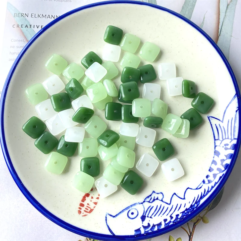 10pcs DIY Natural Jade Agate Square Slice Beads Accessories Fashion Real Jewelry Gemstone Amulet Luxury Best Selling Charm Gifts