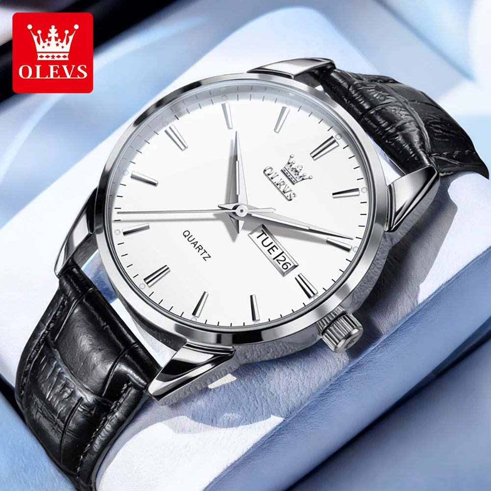 OLEVS Mens Watch Casual Fashion Classic Quartz Watch Waterproof Luminous Leather Strap Week Date Watches for Men Gift 6898 Reloj