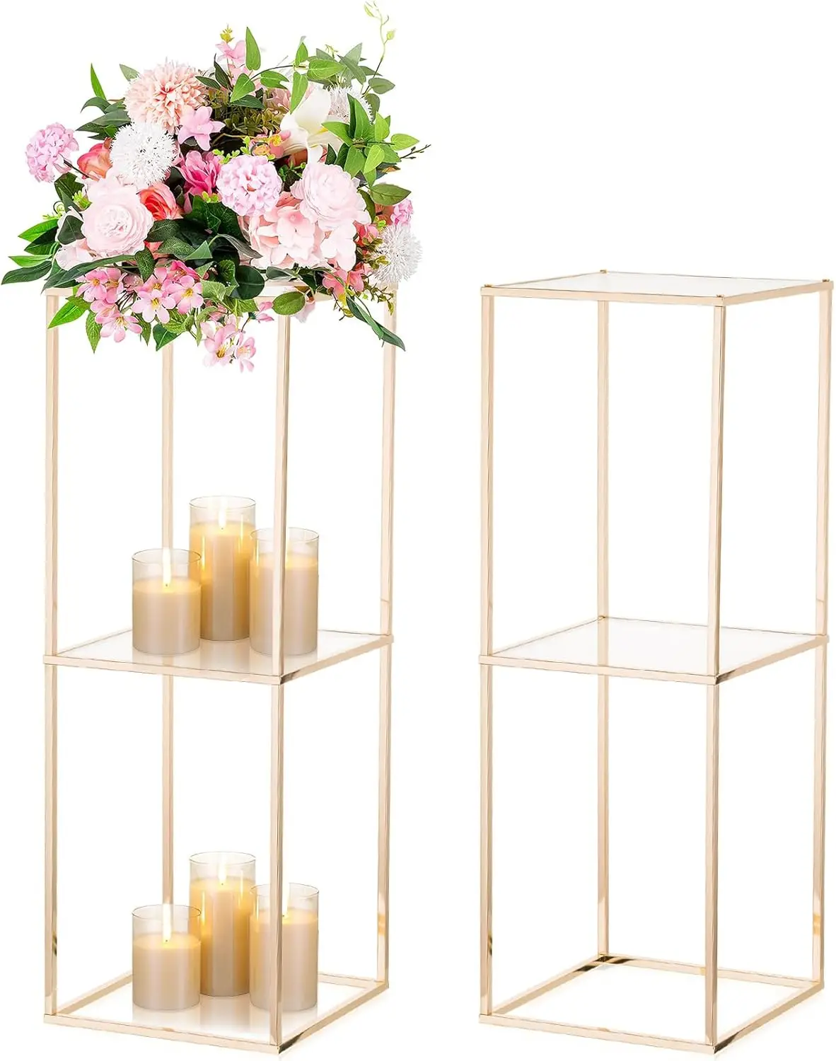 

31.5 Inch Tall 2-Layer Gold Flower Stands for Wedding Table Centerpiece Party Decoration Set of 2