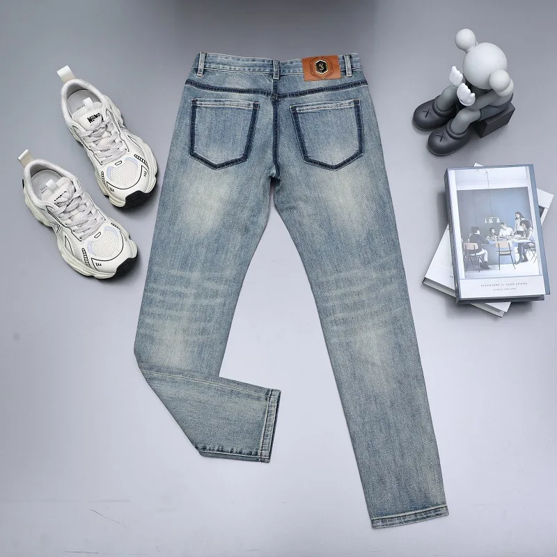 

Retro washed jeans men's affordable luxury fashion high-end elegant slim-fitting small straight casual long pants summer thin