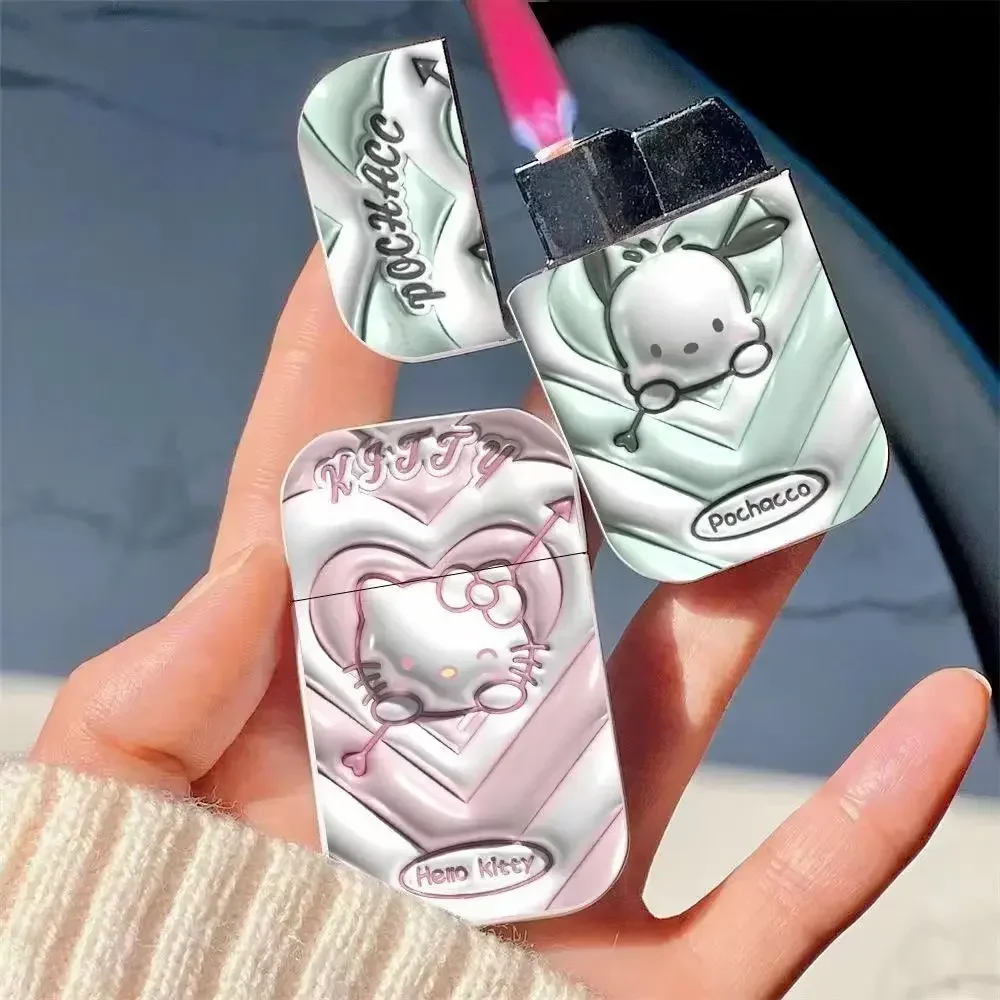 

Sanrio Hello Kitty Kuromi Lighter Creative Straight Red Flame Lighters Windproof Press Ignition Cigarette Gas Lighter Girl Gift