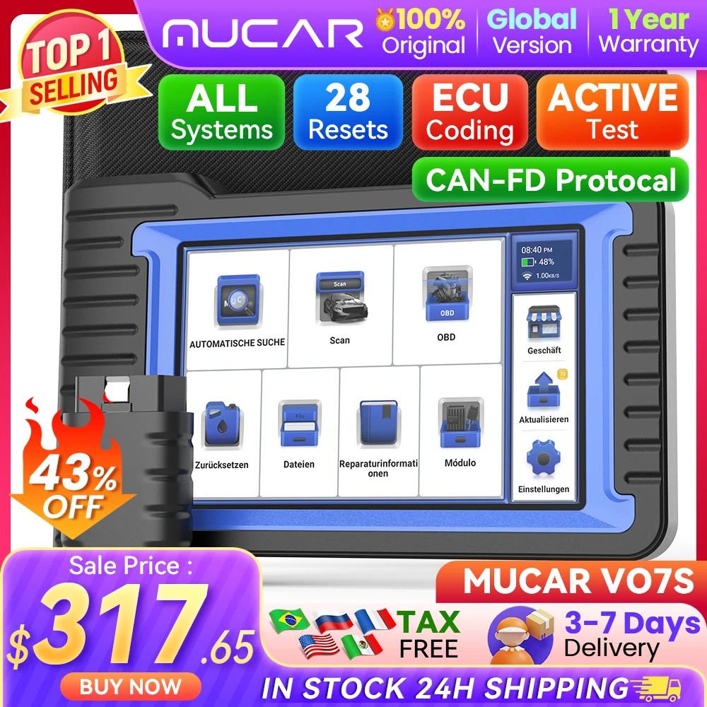 

MUCAR VO7 VO7S Best Professional Car Diagnostic Tool Automotive Obd2 Car Scanner Auto Diagnosis ECU Coding Active Test 28 Resets