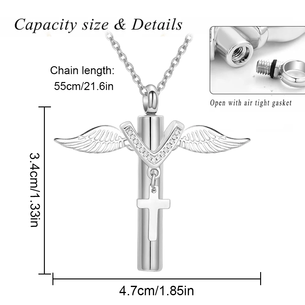 Cremation Jewelry Angel Wing Cross Urn Necklace for Ashes for Women Men Memorial Human Ashes Pendant  Keepsake Locket Jewelry