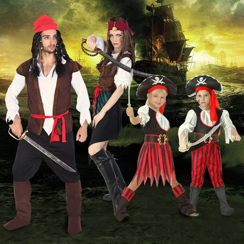الكاريبي القراصنة تأثيري حلي loween الاسمية الرجال النساء الزي ular فيلم التلفزيون زي العرقية مرحلة الأداء الملابس
