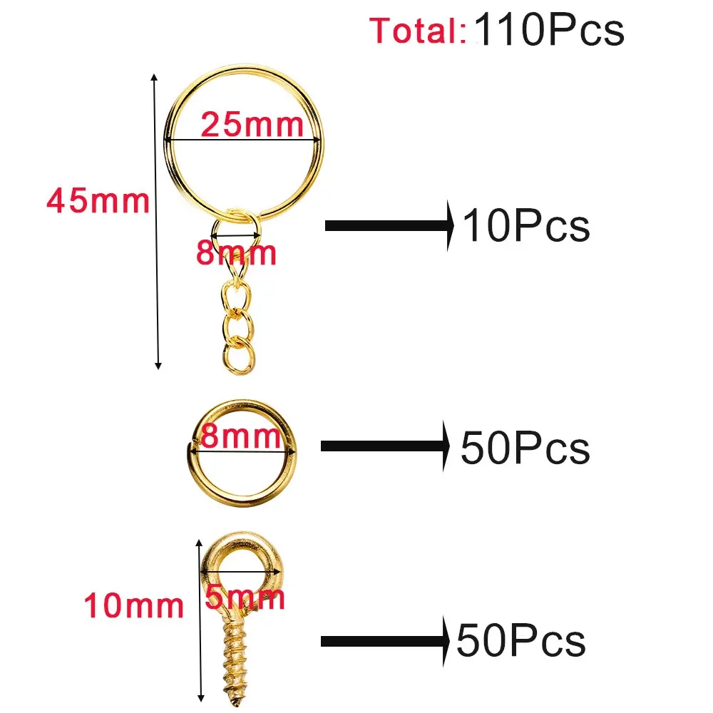 110Pcs Keychain Open Jump Rings Eye Pins Jewelry Making Accessories Kits for DIY Epoxy Resin Key Chain Key Ring Pendants