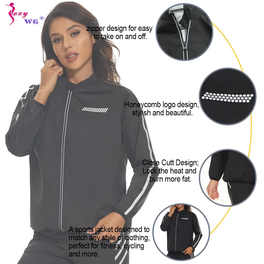 SEXYWG Sauna Jacket for Women Slimming Top Sauna Shirts Zipper Long Sleeve Weight Loss Body Shaper Full Cover Sportwear Workout
