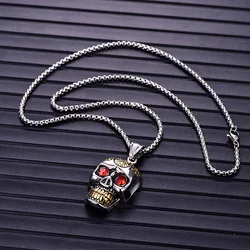 Stainless Steel Titanium Red Evil Eyes Tooth Skull Pendant Hip Hop Punk Collar Chains Necklace for Men Women Jewel