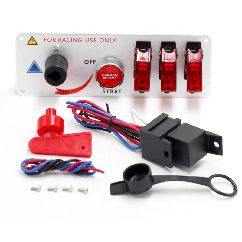 Red Cover Lighted Waterproof ON-OFF Toggle Rocker Enging Start Racing Ignition Switch Panel For Off-road Vehicle