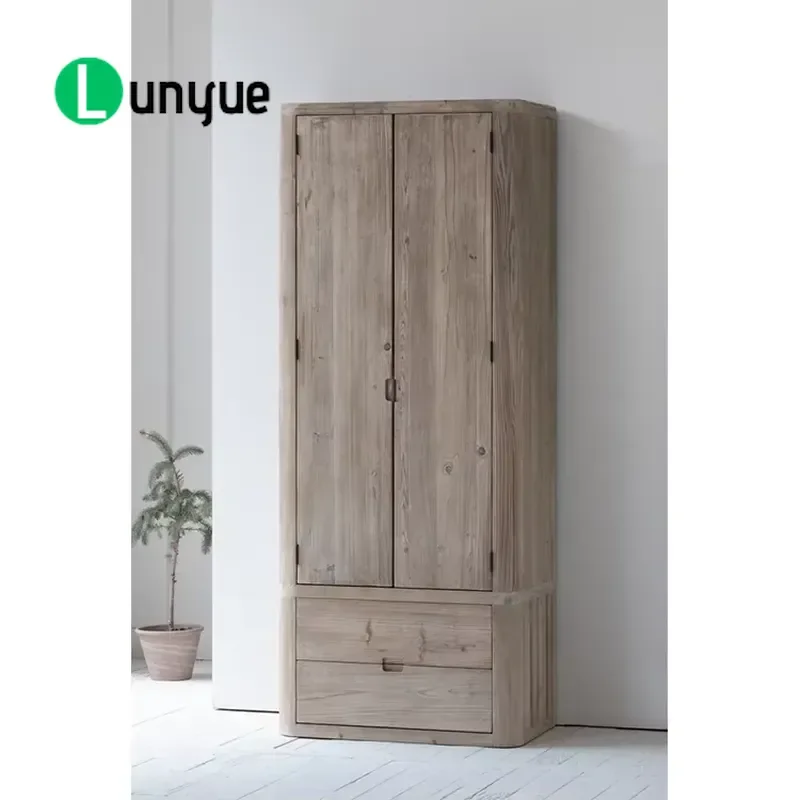 Modern European Bedroom Furniture Set Recycled Pine Wood Wardrobe Cabinet Antique Style Storage Closet for Home Decor Durable