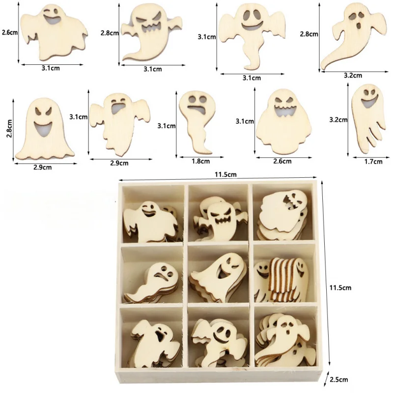 72 Pcs Wooden Blank Halloween Ghost DIY Craft Templates For Drawing Doodling Hand‑Painting Halloween Festival Table Home Decor