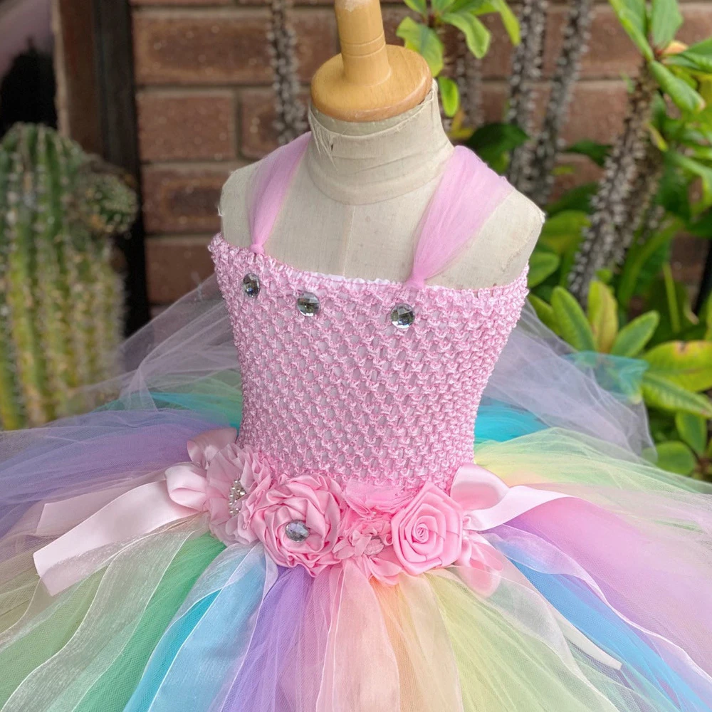 Pastel Fairy Princess Dresses for Girls Birthday Party Costumes Kids Halloween Tutu Outfit with Butterfly Wings Fancy Dress Set