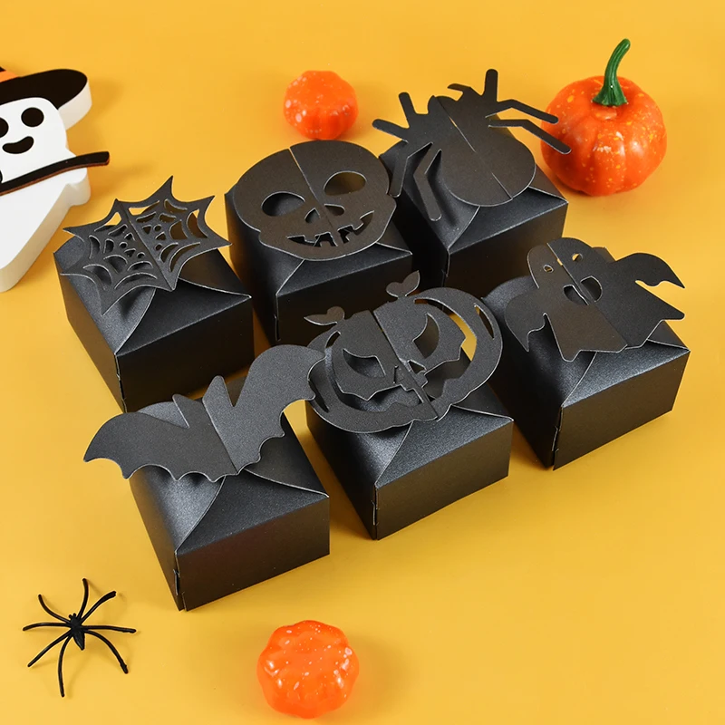 6/12Pcs Halloween Candy Box DIY Spider Pumpkin Ghost Square Cookie Cake Gift Packaging Box Halloween Party Supplies Collapsible