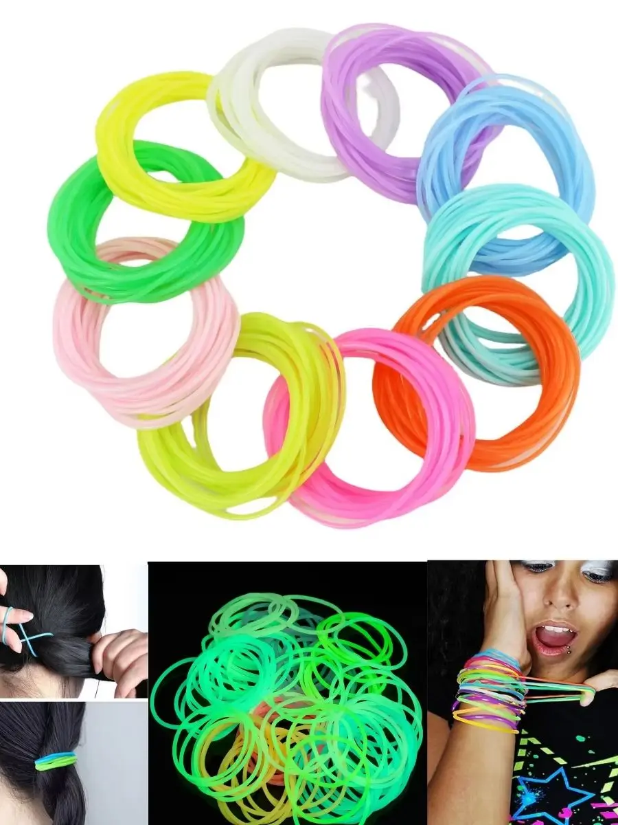 100 Pcs 80s Multicolor Silicone Jelly Rubber Bracelets Hair Ties Women, Mixed Style, Random Color