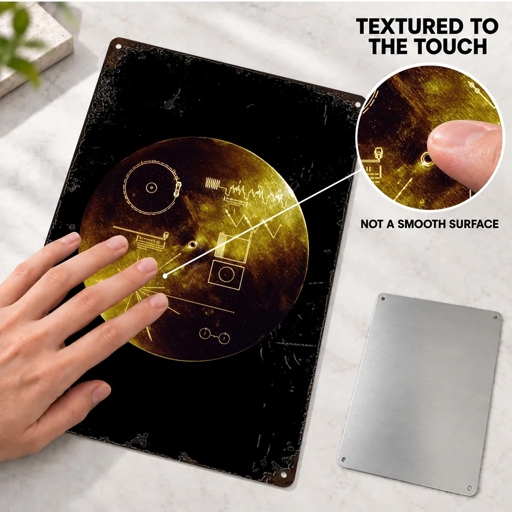 Voyager Golden Record Aluminum Poster Customized Metal Sign Vector Illustration Wall Art For Living Room Space Enthusiast Gift