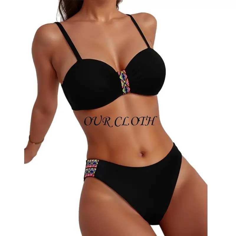 بدلة السباحة عالية الخصر من قطعتين للنساء بدلة السباحة عاريات مع حزام قابل للتعديل وربطة التعادل الخلفية لقضاء العطلات الشاطئية