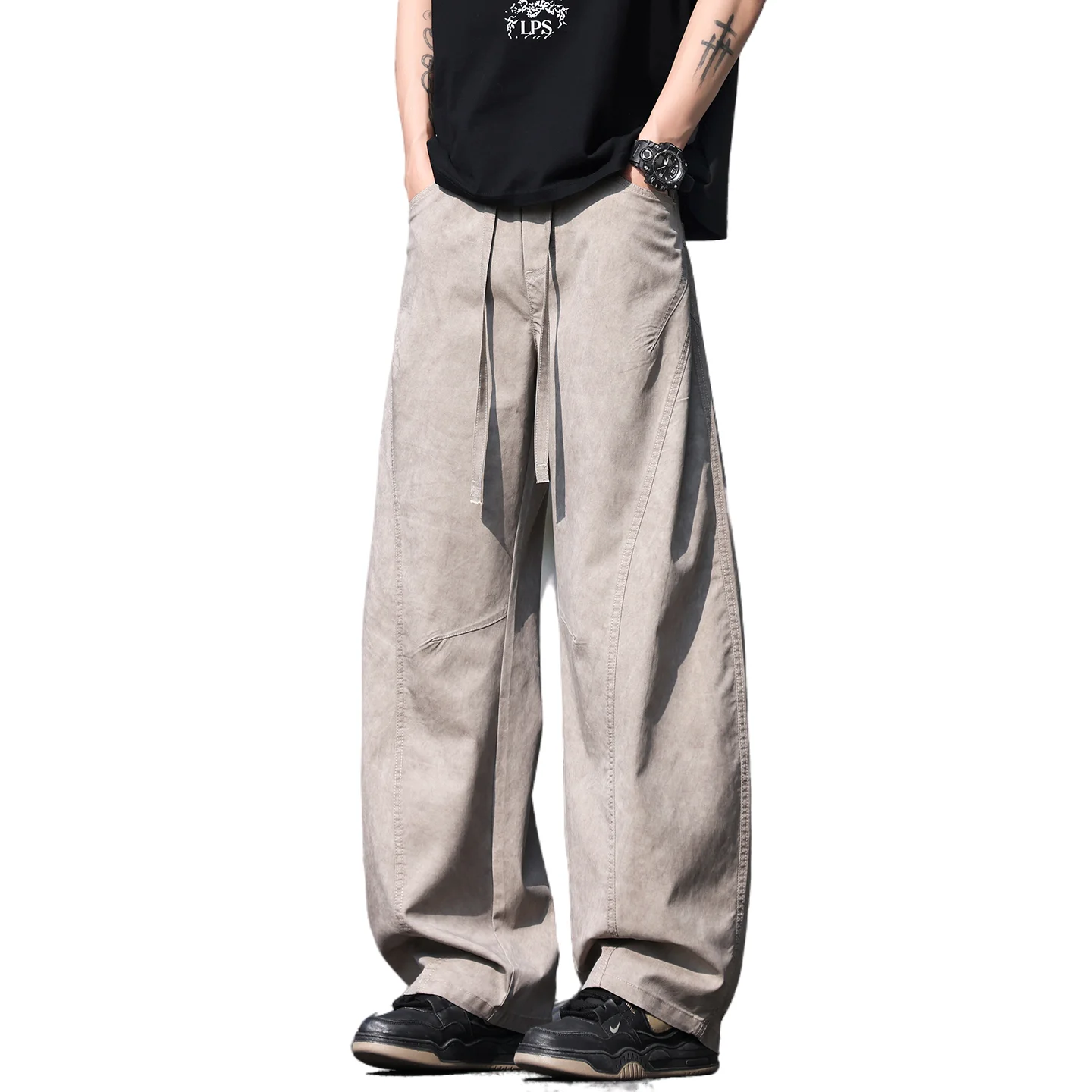 

Модные мужские широкие брюки из дышащей лиоцелловой смеси, повседневные шаровары, городские уличные брюки-бананы свободного кроя