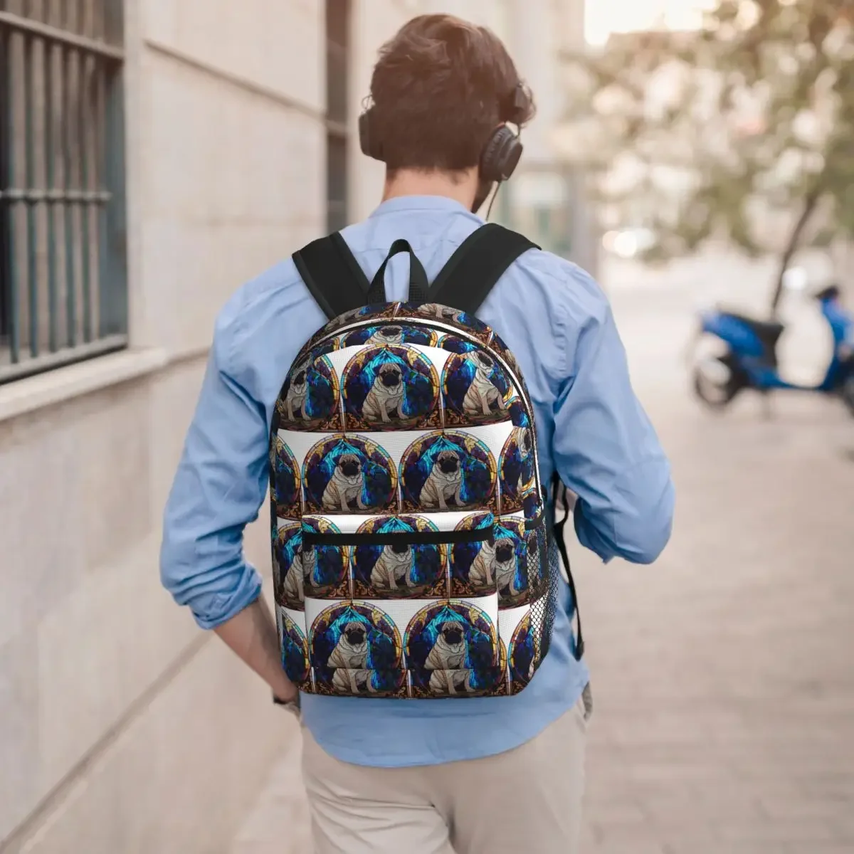 Stained Glass Art Colorful Dog Pug Dog Backpack Student BookBag Children School Bag Laptop Shoulder Bags for Men Women