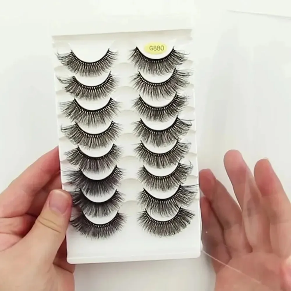 

NEW Reusable Fluffy 3D Fake Eyelashes(G887,15MM) False Eyelashes Russian Strip Lashes Faux Mink Lashes 8 Pairs DD Curl