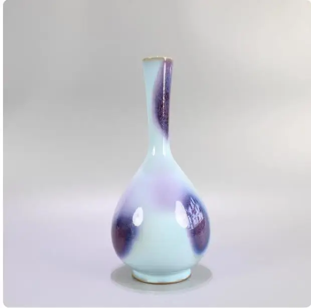 Jun porcelain slender-necked vase with kiln mutation glaze, ceramic ornament, collectible