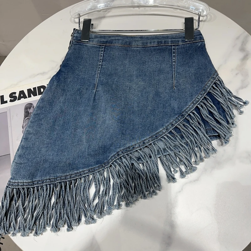 

Street Sle High Waist A-Line Skirt Denim Fabric Waed Decorative Fringe for Ladies Daily Wear Autumn 2025 Trend