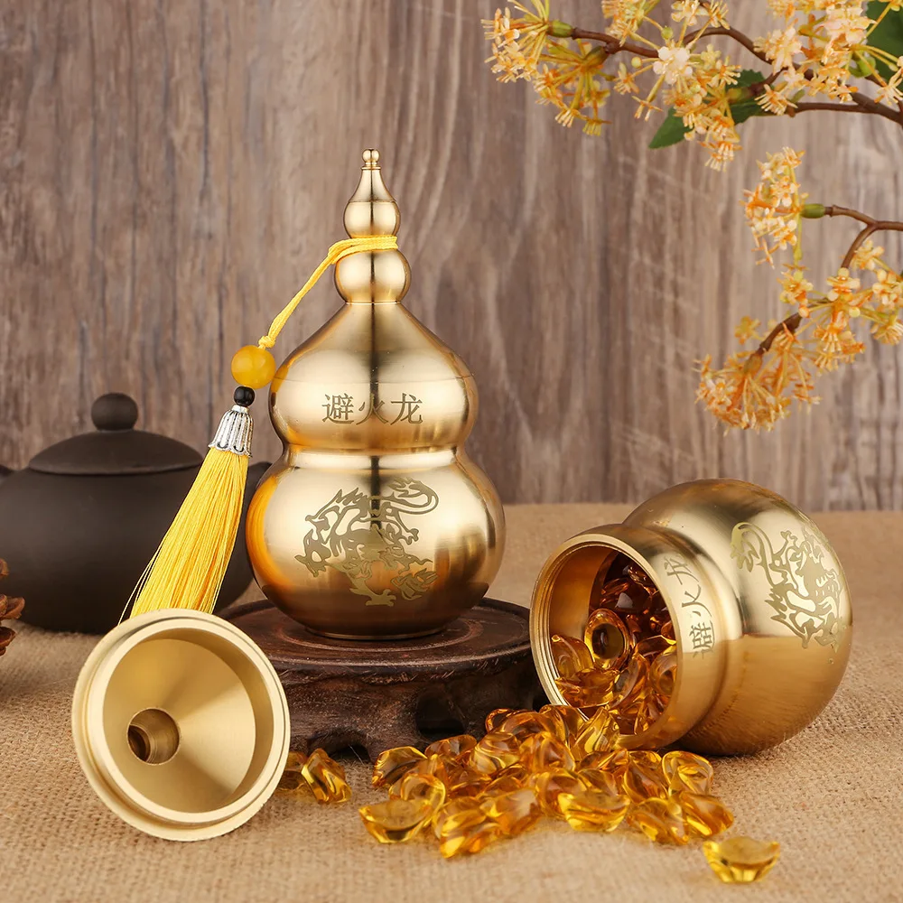 Brass Gourd Ornament With Detachable Lid And Tassel Traditional Feng Shui Decor For Kitchen Living
