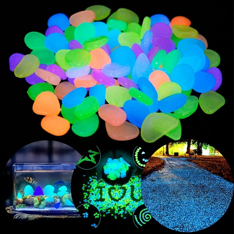 Outdoor Luminous Stones Glow In Dark Garden Pebbles Fish Tank Decoration Pebble Rocks Aquarium Mix Color 50/100pcs