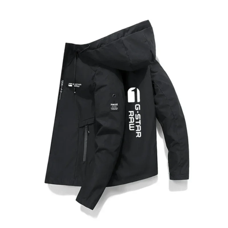 

2025 New Men's Windbreaker Jacket, Spring Autumn Windproof Printed Hooded Coat, Athletic Casual Sports Outerwear, Lightweight Ou