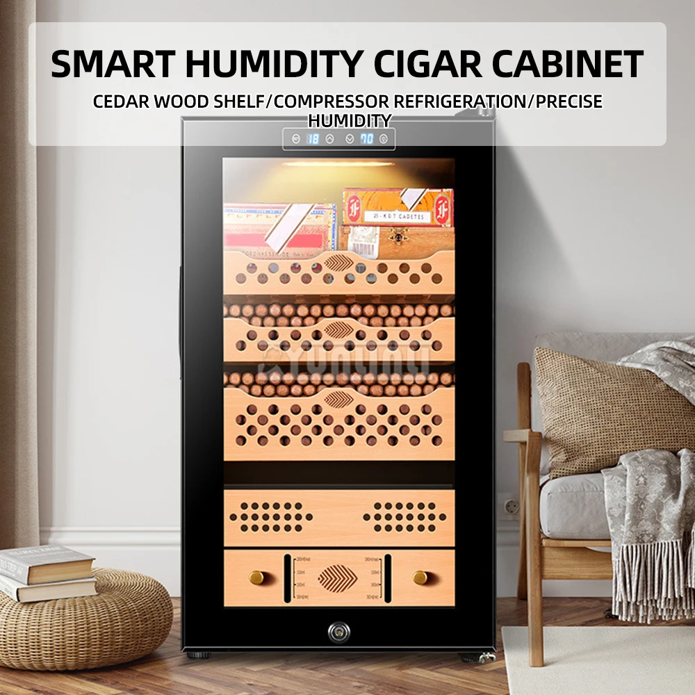 CL-70C Cigar Cabinet Cedar Wood Layered Frame Variable Frequency Intelligent Compressor Constant Temperature and Moisturizing