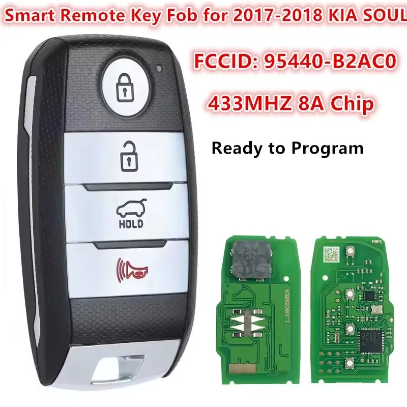 

4 Buttons Smart Key Fob For KIA Soul 2017 2018 8A Chip 433MHz Keyless Go Remote Control FCC ID: CQOFN00100 95440-B2AC0