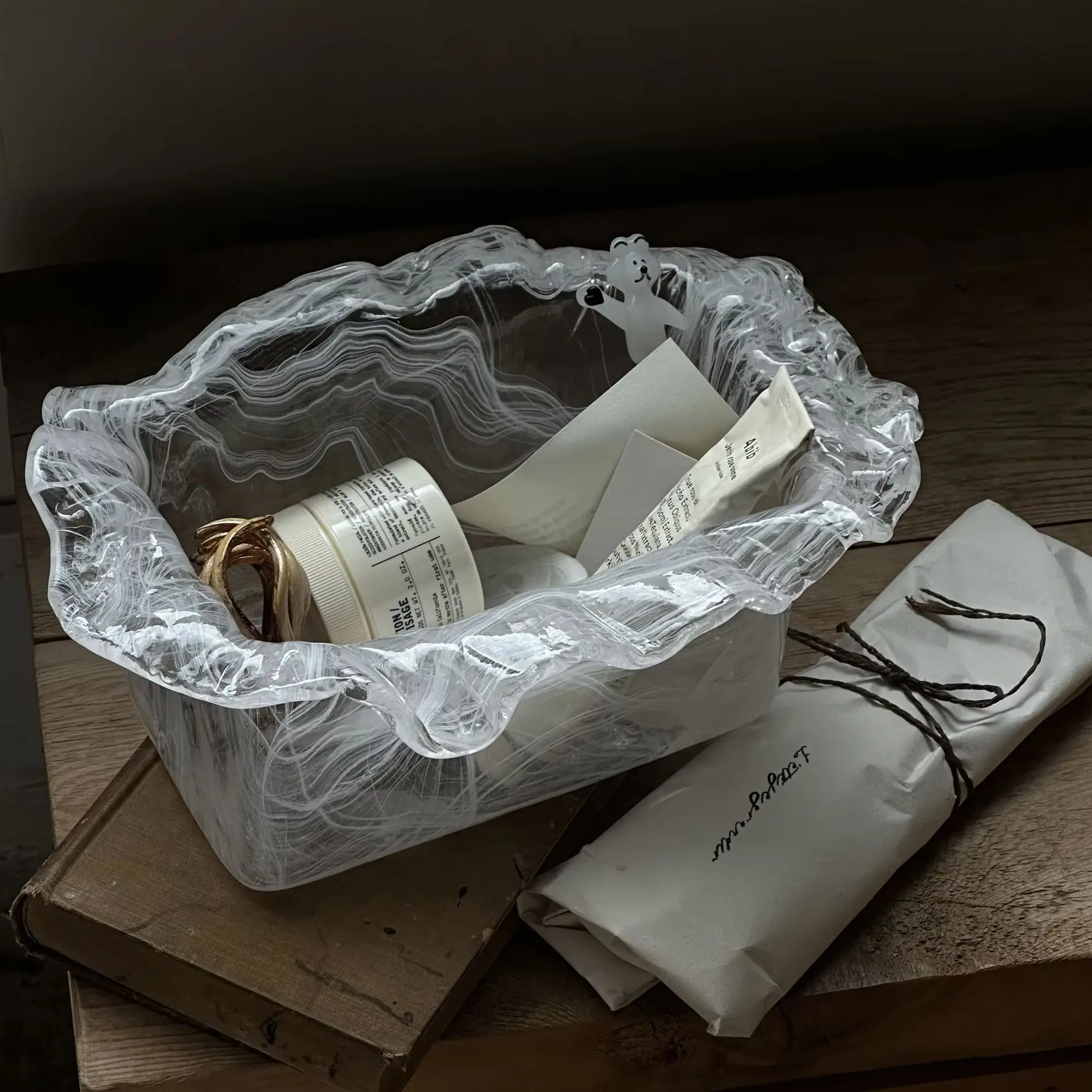 

Креативный стиль Ins, кружево в стиле ретро, стеклянный поток, облако, матовый ящик для хранения, волновое ведро для льда, аквариум