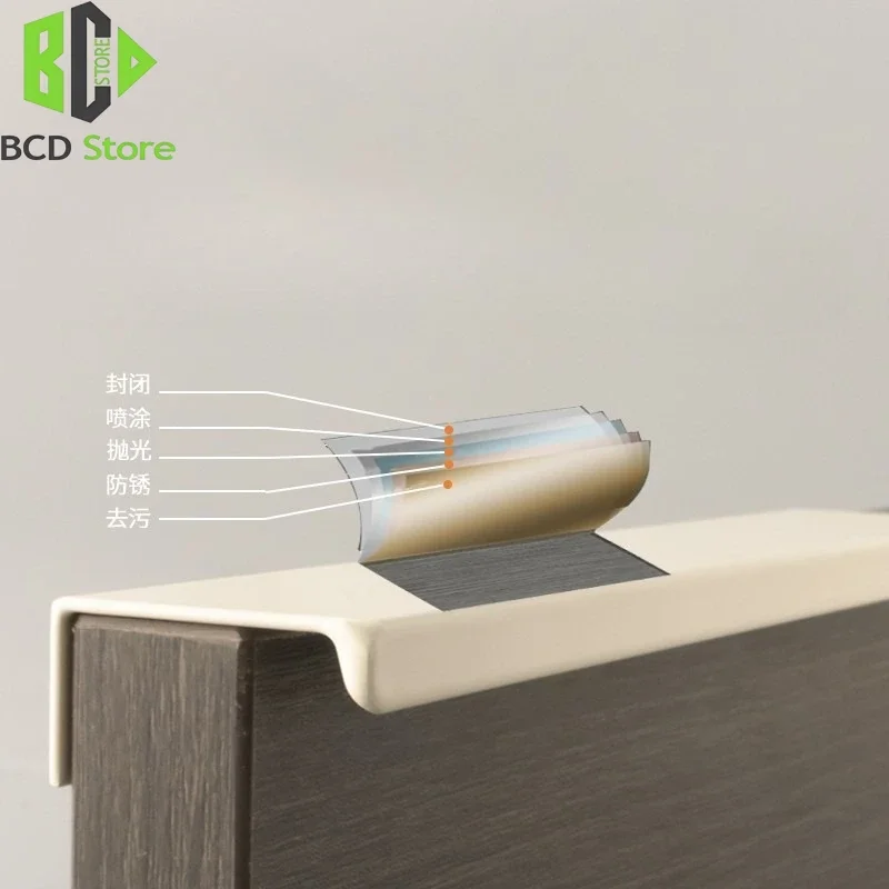 Minimalist Kitchen Cabinet Pulls Invisible Edge Banding Wardrobe Khaki Beige Arc Drawer Handles for Furniture Hardware
