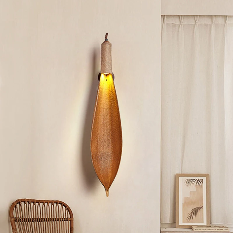 Luz de parede LED com folha de cacau, estilo Wabi e Sabi, lâmpada de decoração de fundo vintage, casa e quarto, restaurante e sala