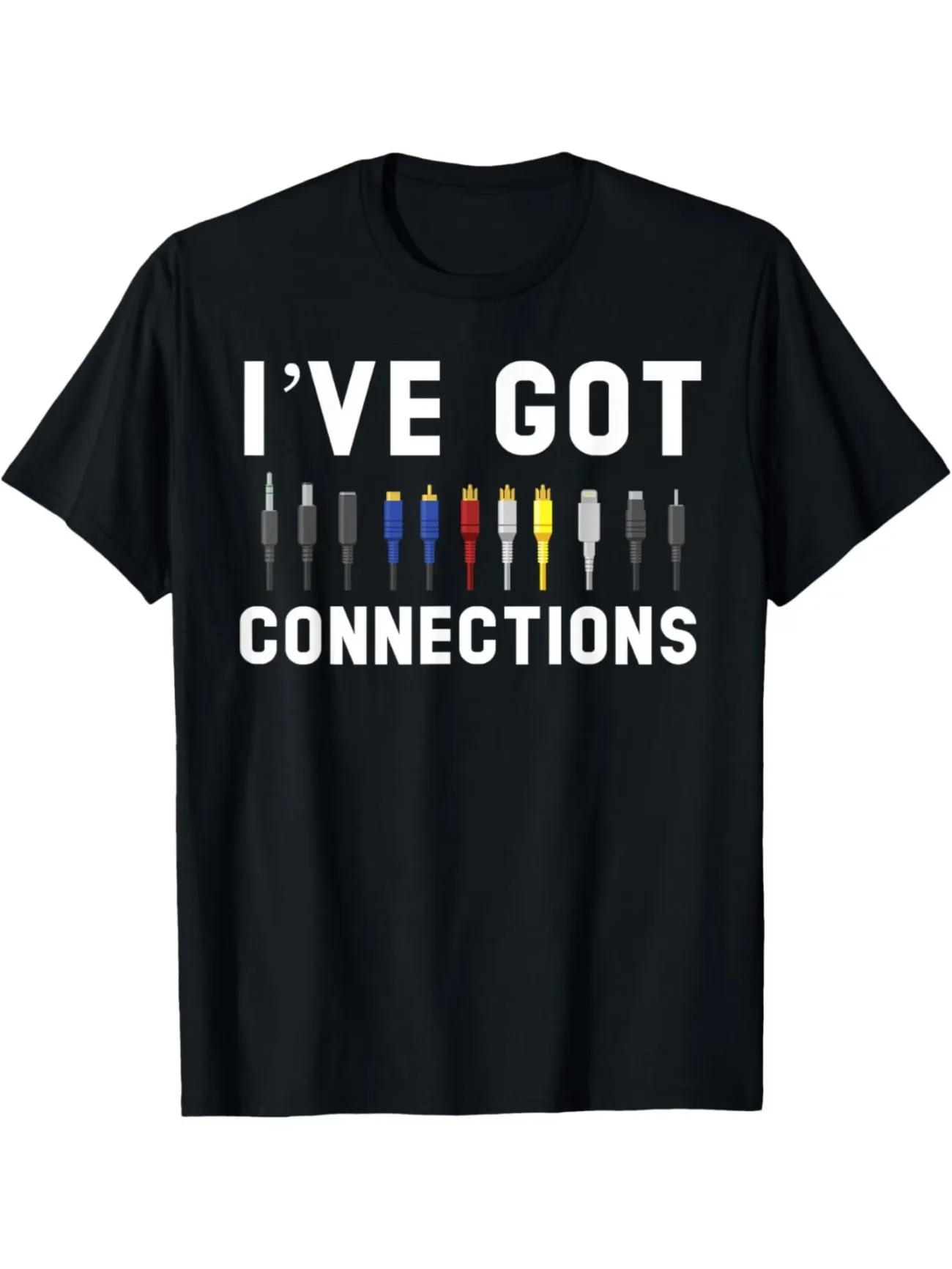 I've Got Connections Tech Specialist T-Shirt Consultant Graphic Tee with Tech Icons Loose Fit Shirt Round Neck Science Apparel