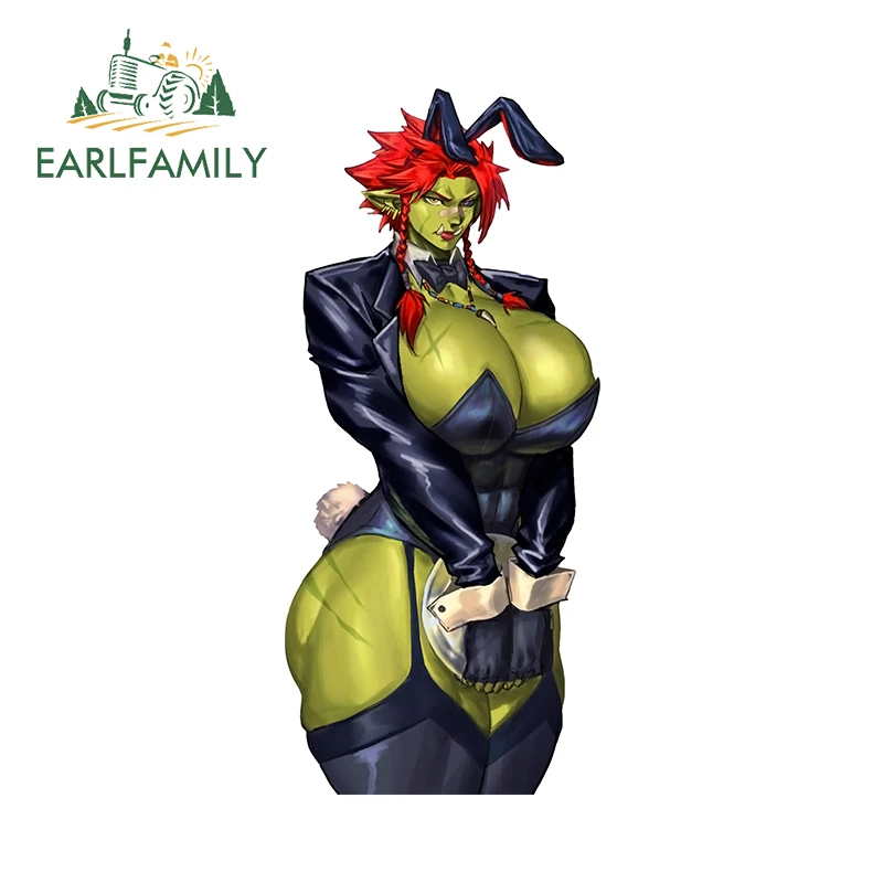 EARLFAMILY 13cm x 5.8cm Devil Full Bosomed Orcs Bunny Car Stickers Wiafu Uniform Senpai Boobs Booty Amusing Accessories Decals