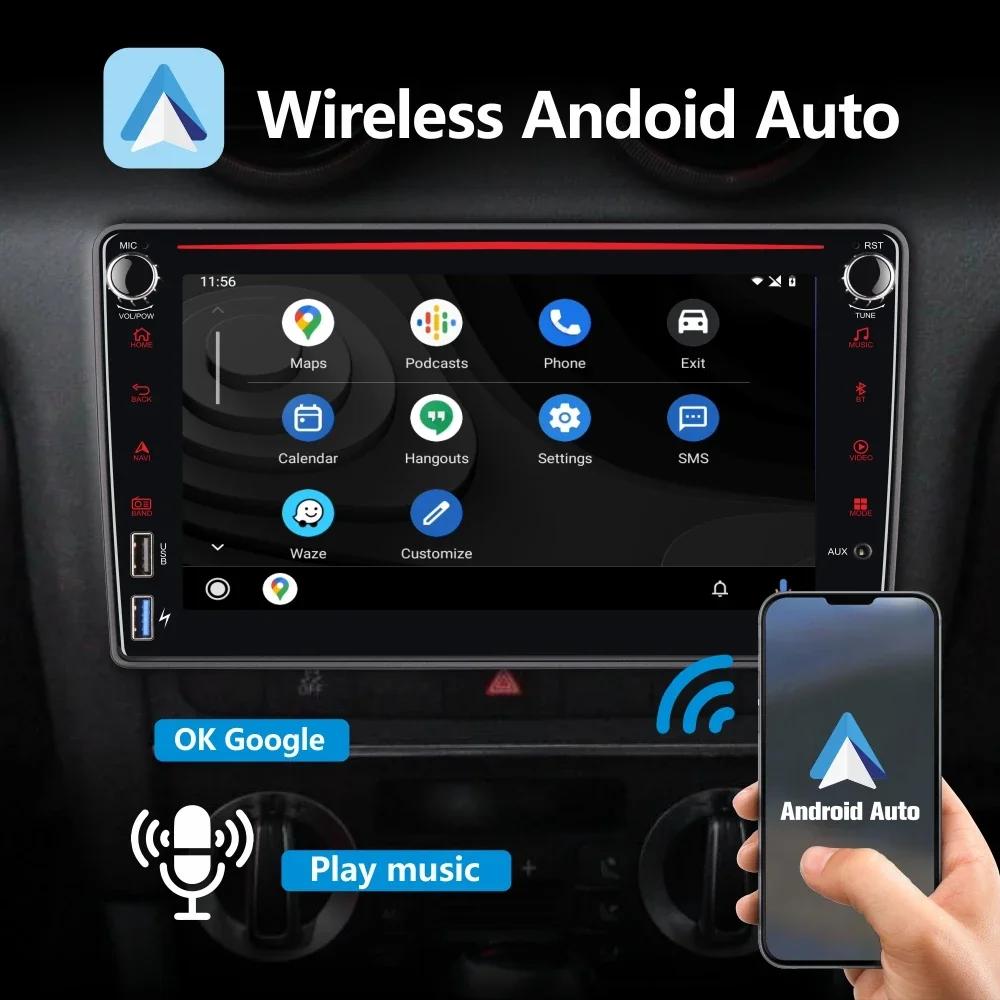 Car Radio with Wireless Carplay Android Auto for Audi A3 S3 RS3 2003-2012 with 8\