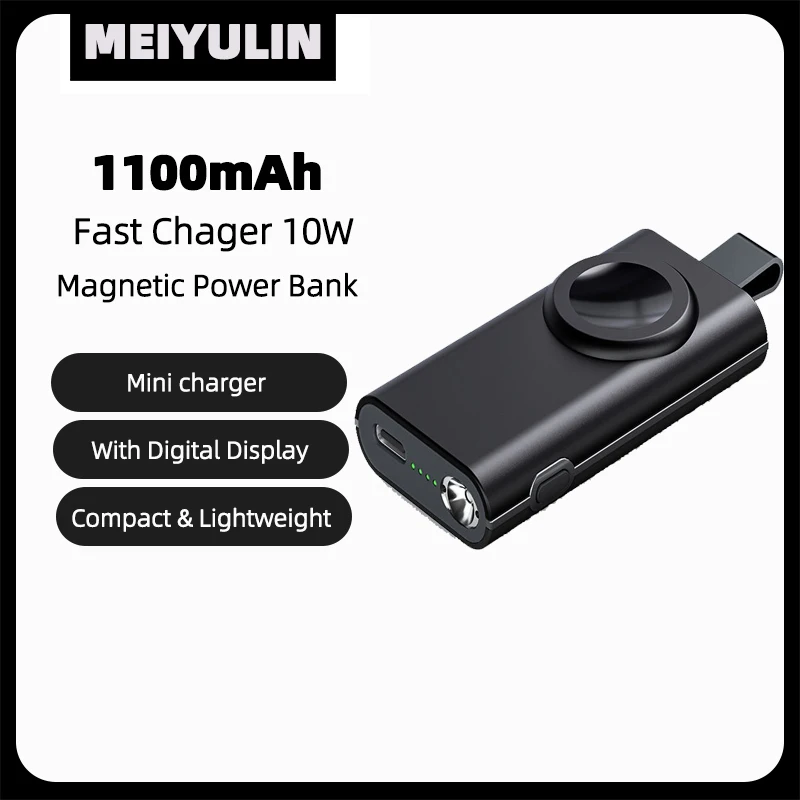 

MEIYULIN 1100mAh 3-in-1 Mini Portable Charger Wireless Watch Charging Flashlight 5V 10W Pocket Mobile Power Bank For iPhone