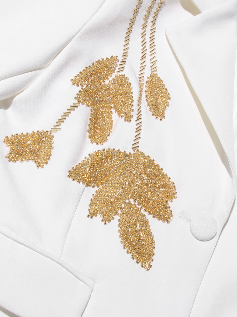 CHICEVER ソリッドスプライシング刺繍ブレザー女性のためのラペル長袖気質イブニングコートポケット女性のファッションスタイル