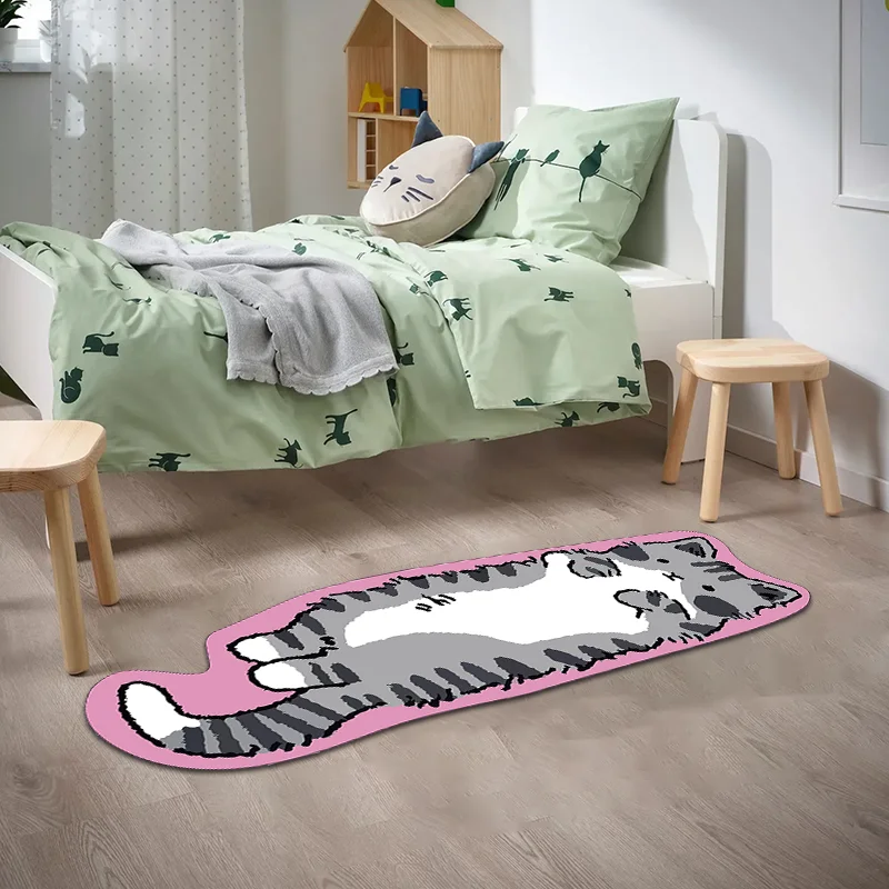 Kawaii Cat Tufted Rug 20x60 Soft Non Slip Polyester Animal Print Floor Runner for Bedroom Living Room Funny Cat Decor Gift for Cat Lovers Indoor Carpet