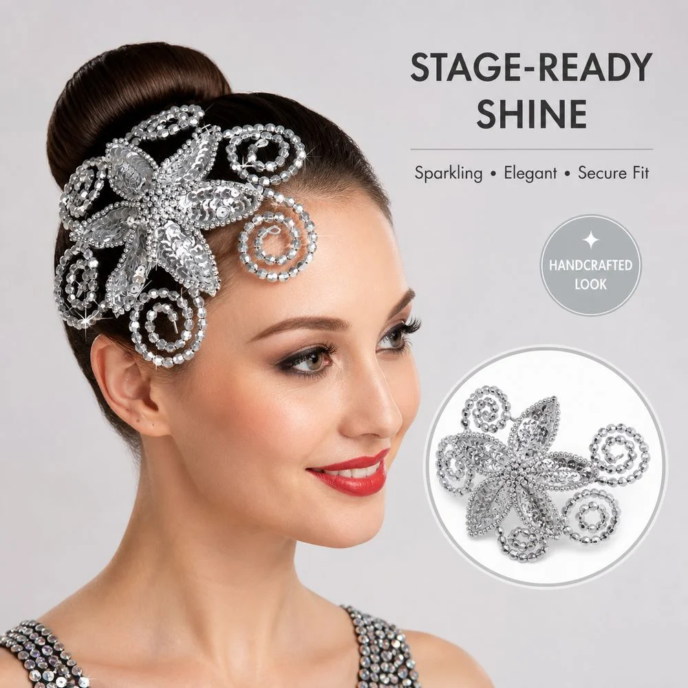 Brilliant Rhinestone Dance Headdress Chinese Style Crystal Flowers Stage Tiara Classical Design Performance Headpiece