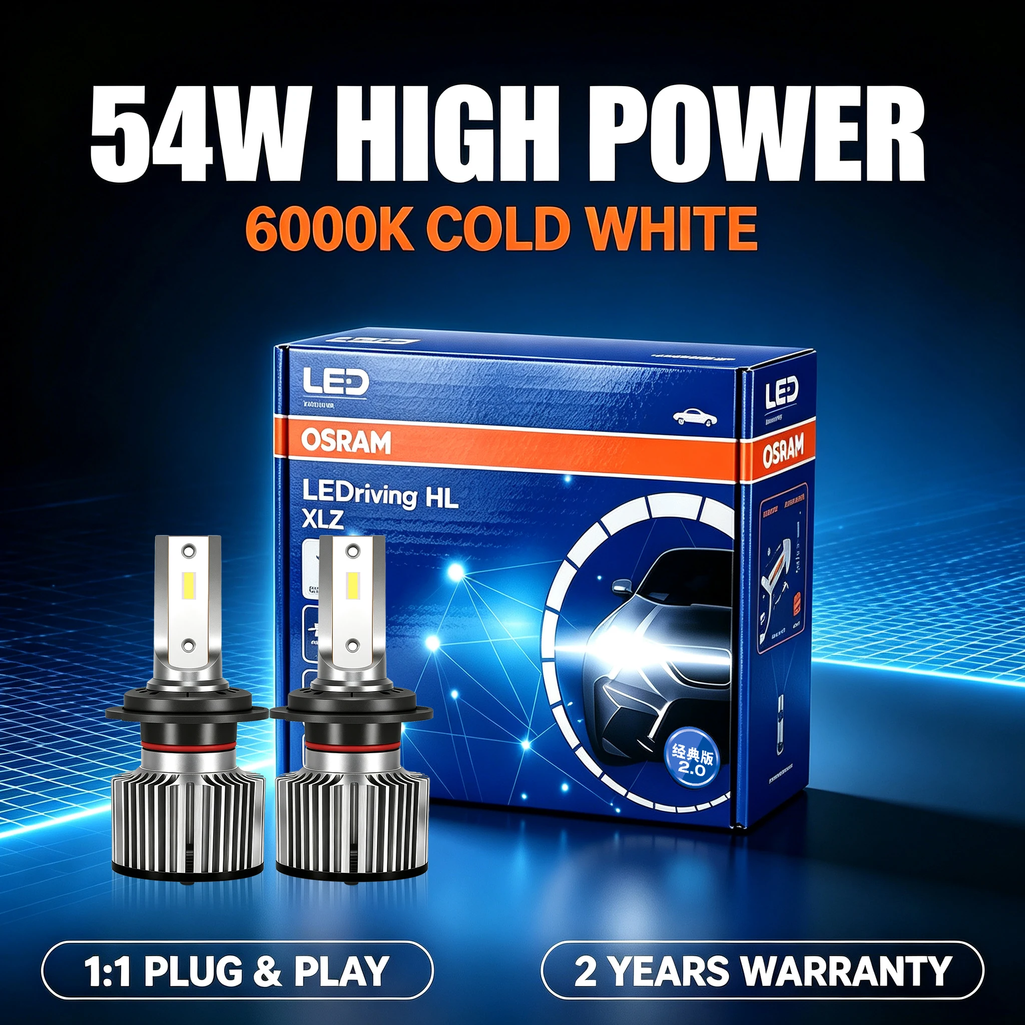 OSRAM Classic 2.0 H4 H7 H11 Car Headlight HB3 HB4 9005 9006 9012 12V H4 LED Moto High Low Beam 6000K White Lamp Fog Light Bulb