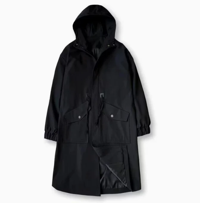 2023 Men\'s Windbreaker Jacket Long Trench Oversize Loose Streetwear Hooded Vintage Black Coats High Street Casual Male Outerwear