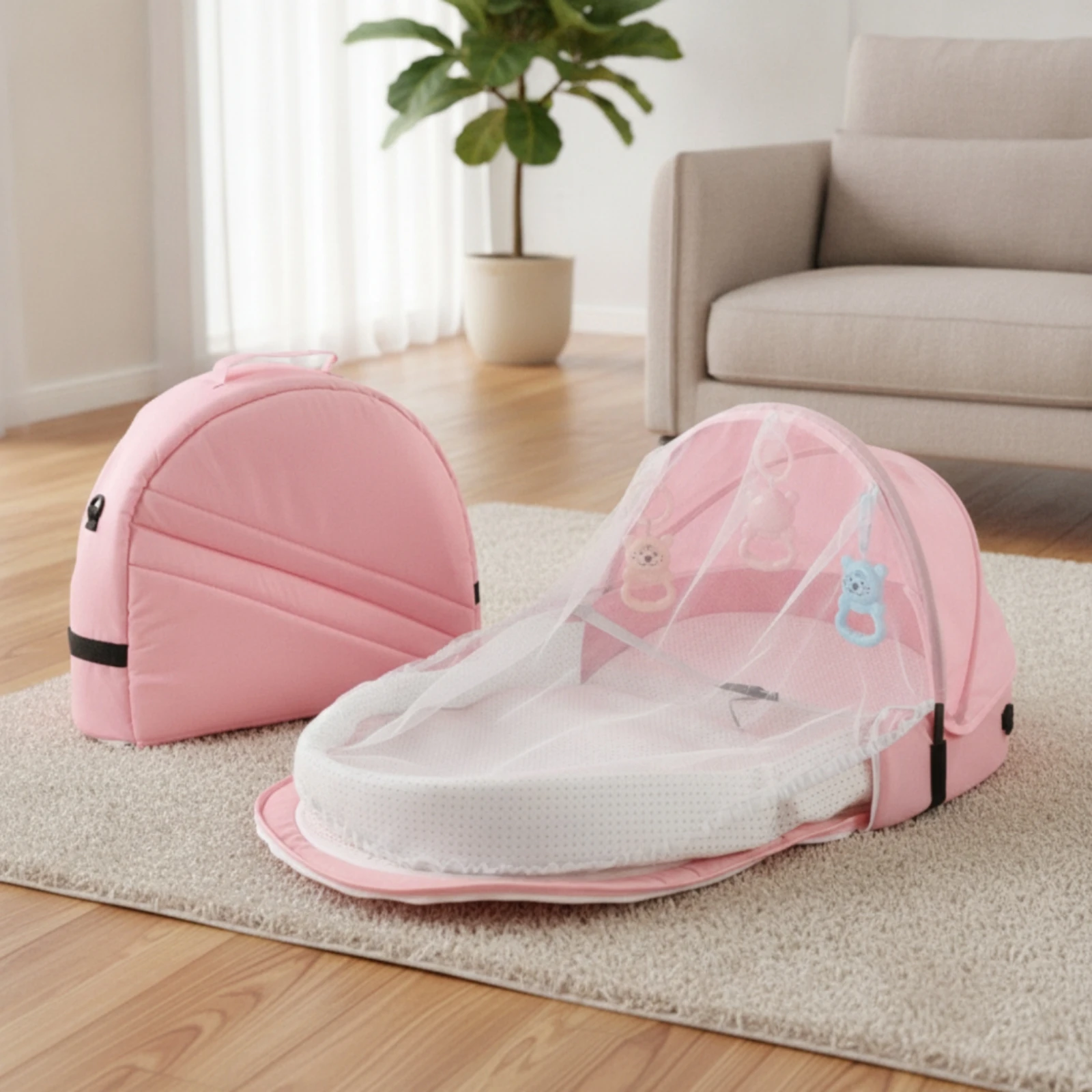 Baby Travel Bed with Bug-Protection Net Padded Baby Travel Bed Bassinet with Bug-Protection Net Safe Portable Bassinet
