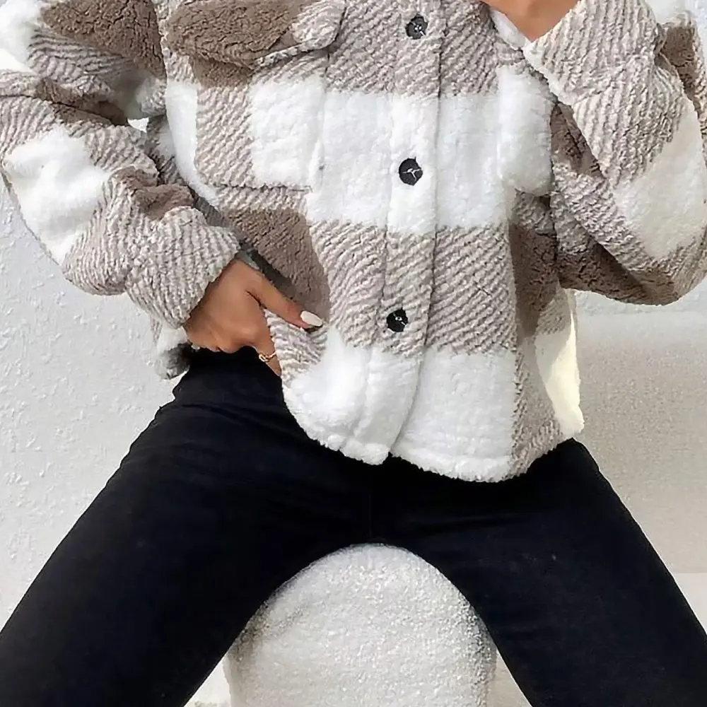 

Women's Double-Sided Plush Patch Bag Button Cardigan Casual Jacket Coat European And United States Style Independent Station