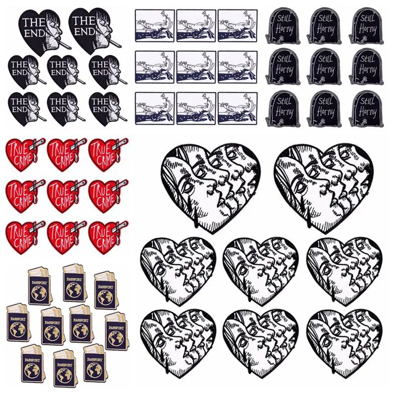 10PCS Wholesale Crying Girl Patch Punk Heart Embroidered Patches On Clothes Iron On Patches For Clothing thermoadhesive Patches