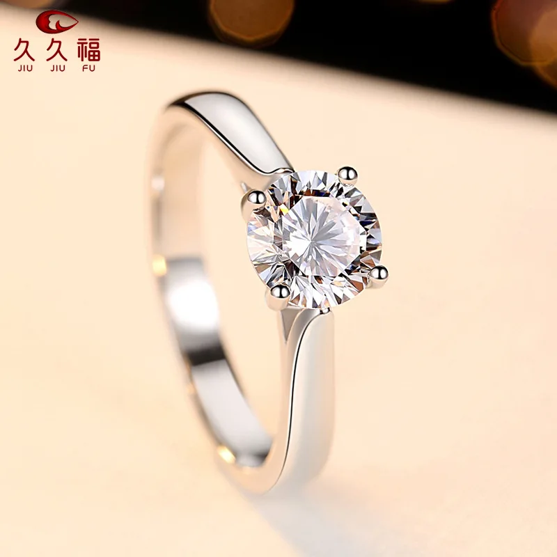 Classic Four-Claw Adjustable Ring for Women, PT950 Platinum with 2 Carat Moissanite, show elegant and noble feminine charm.